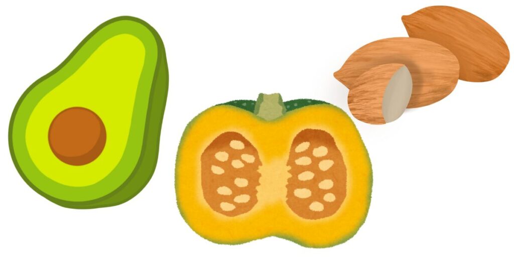 肌に良い食べ物アボガドとかぼちゃとアーモンド